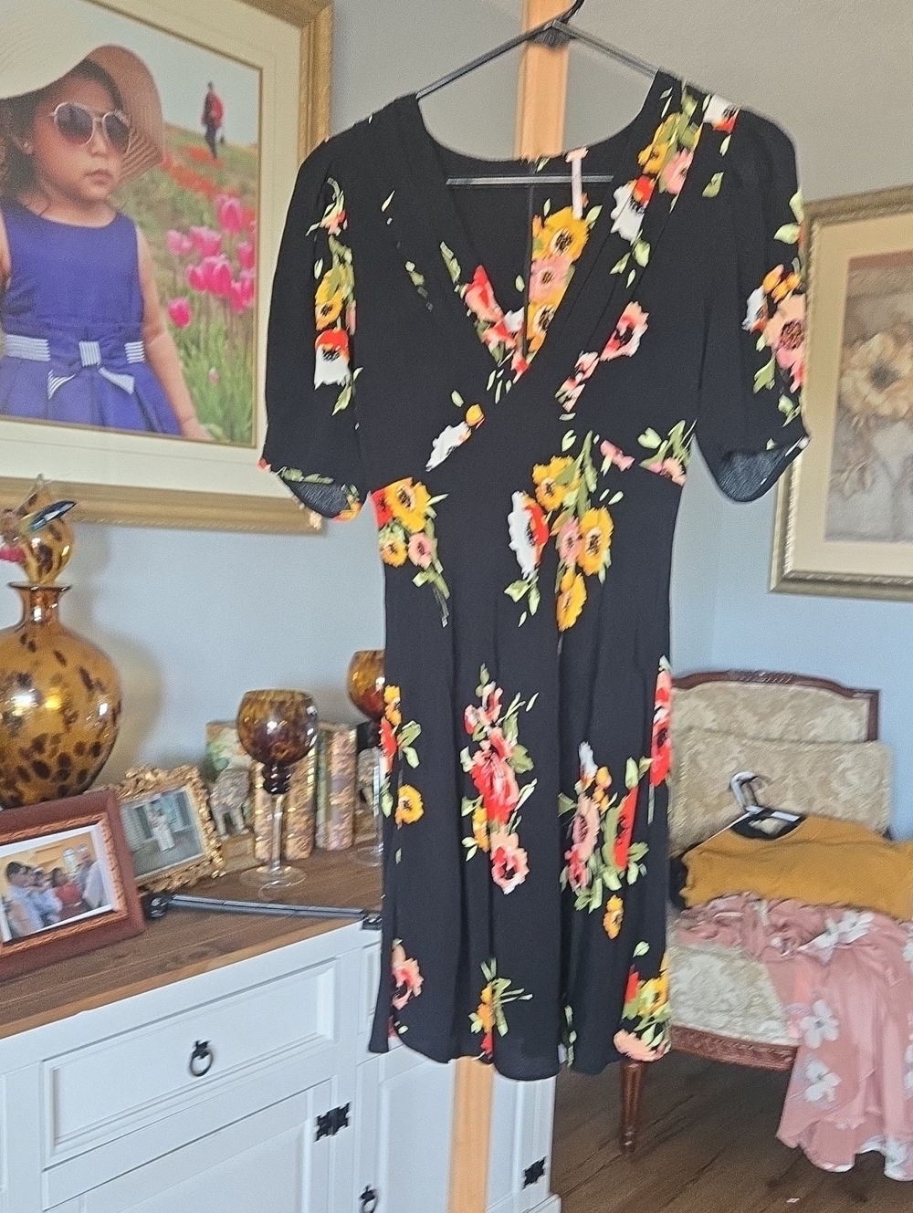 Free People Black Floral Wrap Midi Dress - Multi